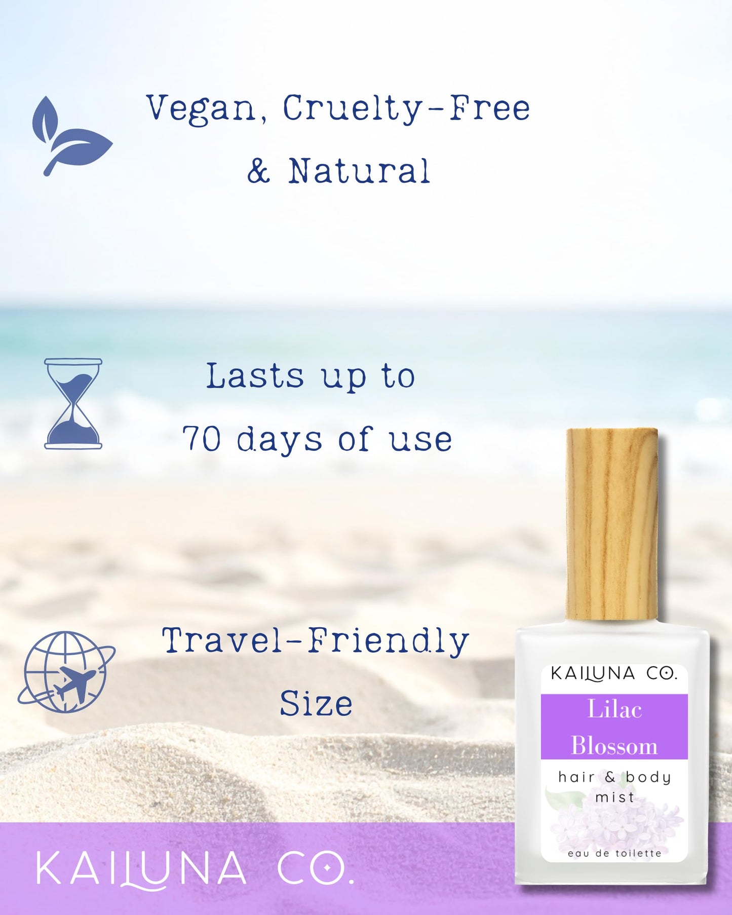 Kailuna Co. Lilac Blossom Natural Hair & Body Mist Spray, Pure Essential and Fragrance Oils, Alcohol-Free, Handmade in California, 0.5Fl Oz