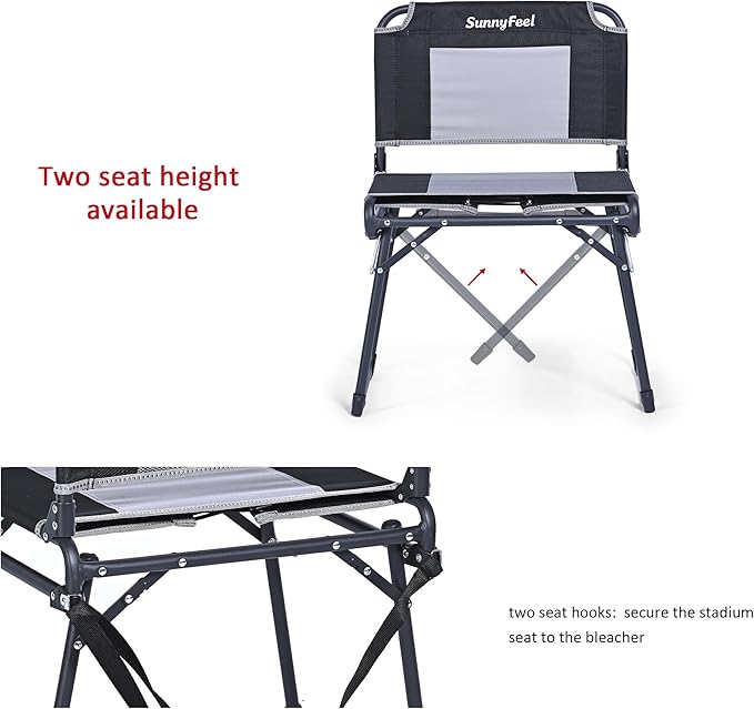 SUNNYFEEL Oversized Stadium Seat for Bleachers with Back Support Extra Wide, Bleacher Stadium Seats Chairs with Backs Portable Bleachers Seat with Hook for Sports Events Baseball Soccer Benches
