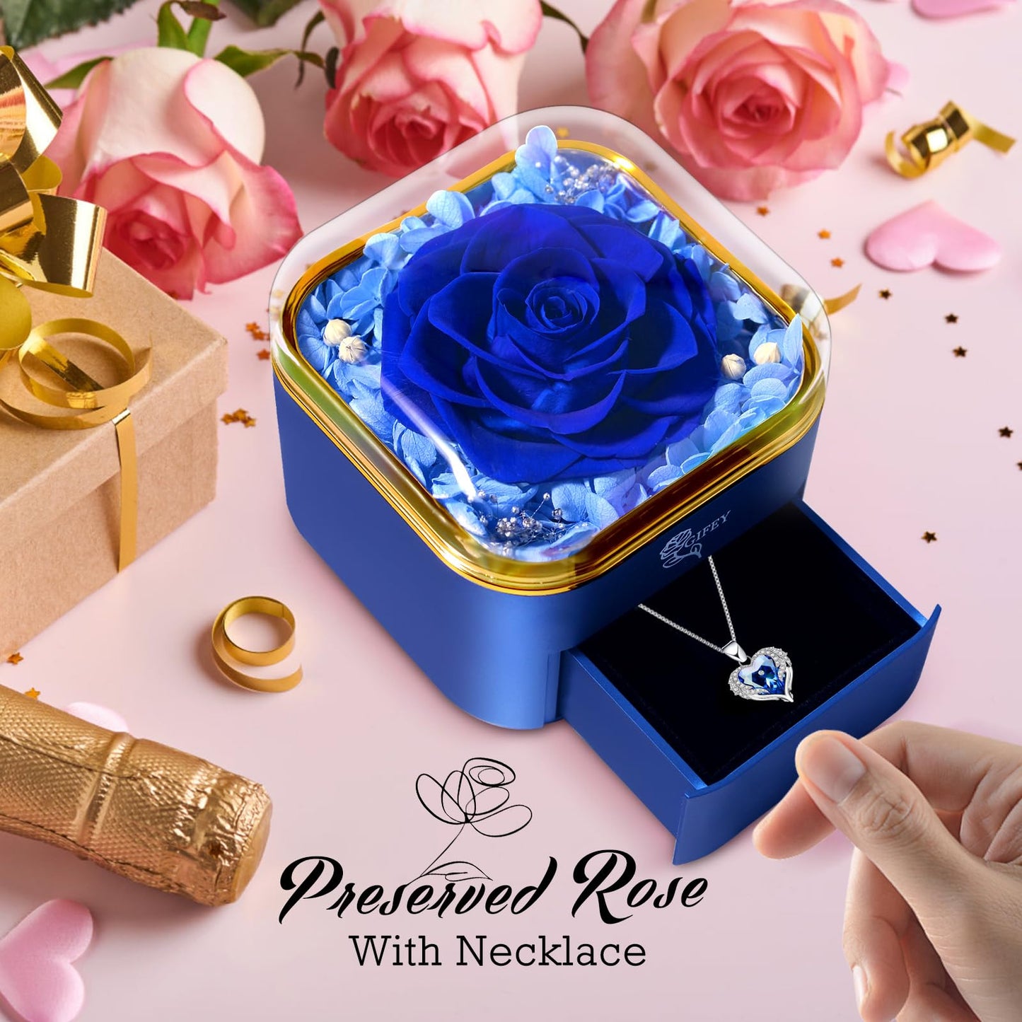 Birthday Gifts for Mom,Preserved Blue Real Rose Gifts,Eternal Preserved Rose Gift Set, Gifts for Women,Mother, Grandma,Wife and Girlfriend,Valentines,Wedding,Thanksgiving,Christmas Gift for You to Send Love