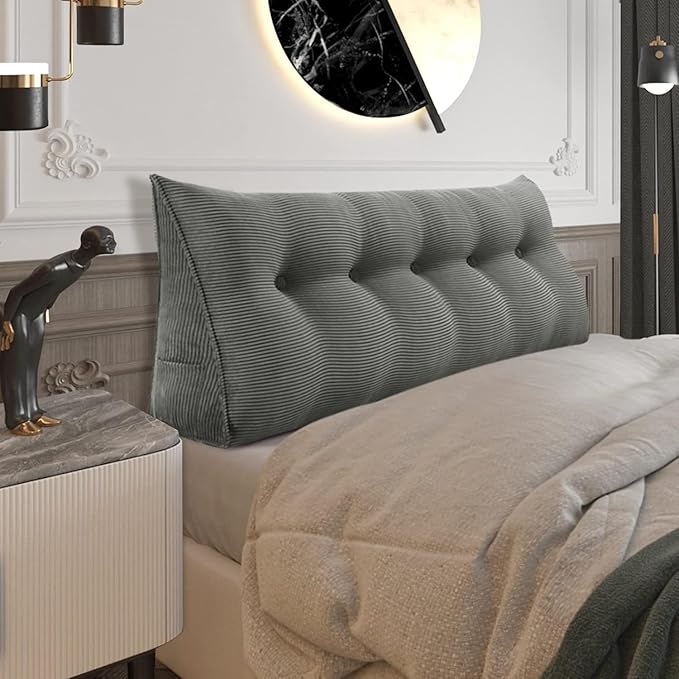 Wedge Headboard Pillow Dorm Room Reading Pillow Back Support for Sitting Up in Bed Bolster Lumbar Cushion Body Positioning Bedrest Corduroy (Dark Gray, Queen (59 * 8 * 20in))
