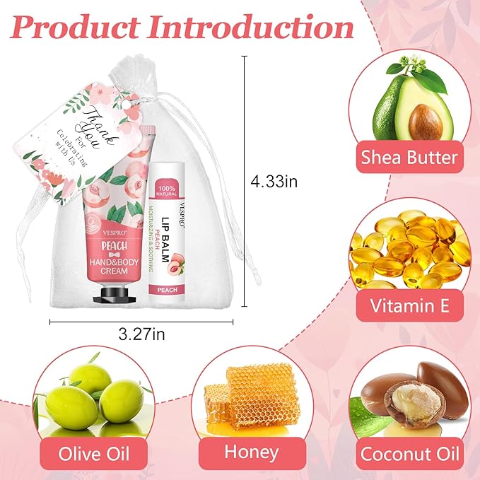 80 Pack Bulk Hand Cream and Lip Balm Sets Gifts, Valentines Day Gifts, Party Favors, Wedding Favors for Guests with Thank You Card and Organza Bags, Mothers Day Gift and Teacher Gift