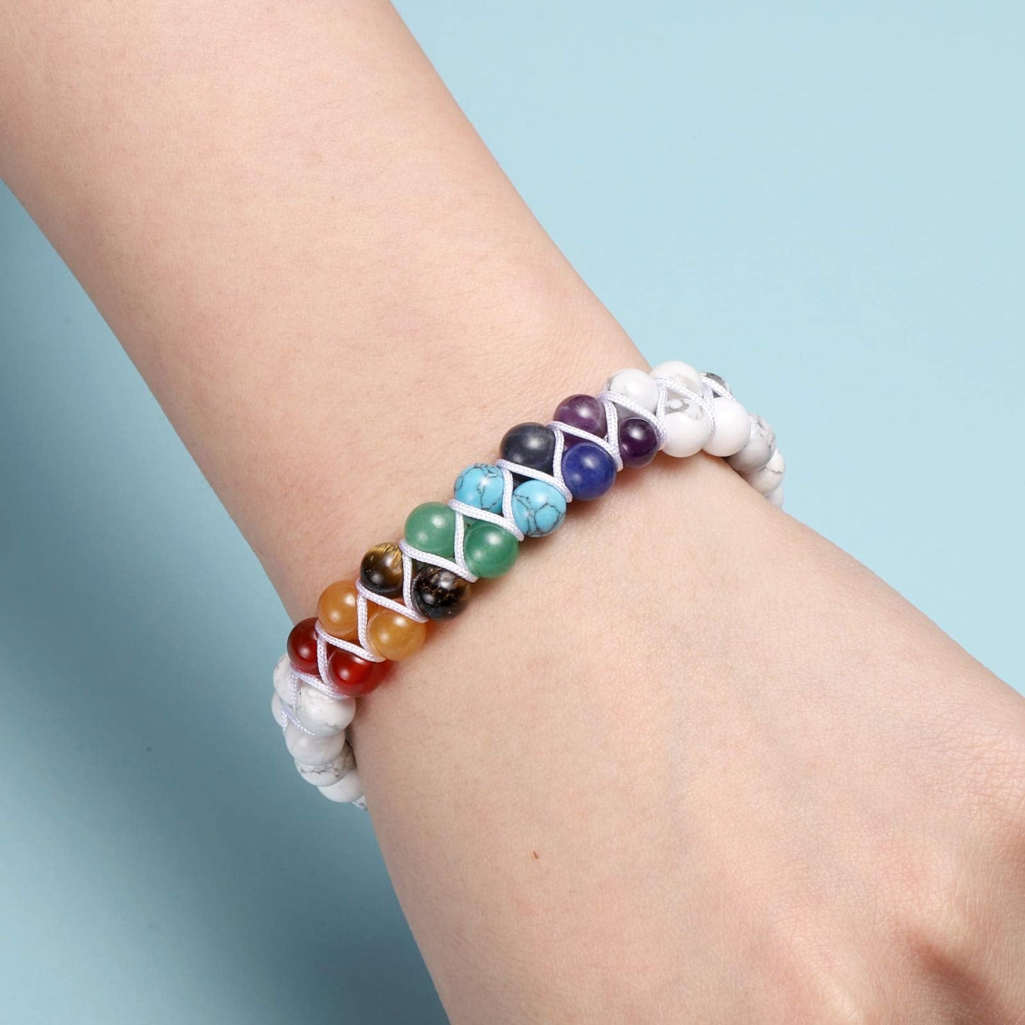 Top Plaza 7 Chakra Bracelet Natural White Turquoise Beads Bracelets Aromatherapy Essential Oil Diffuser Bracelet Stress Relief A