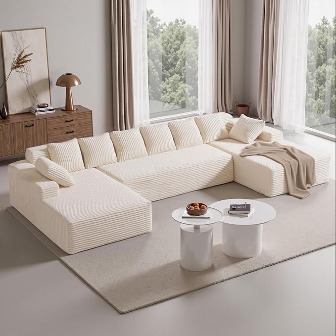 131'' U Shaped Sectional Couches with Chaise Lounge, U-Shaped Boneless Deep Seat Modular Sofa for Living Room 1PCS, Bedroom(Beige)