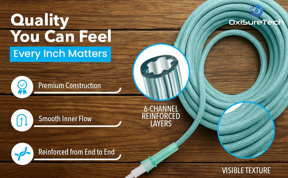 Oxygen Tubing 50 Ft Non Kinking High Flow, Medical Grade Universal Oxygen Hoses for Home Use, Compatible w/Standard Oxygen Therapy Devices & Connectors, O2 Tubing for Oxygen Concentrator (1 Pack)