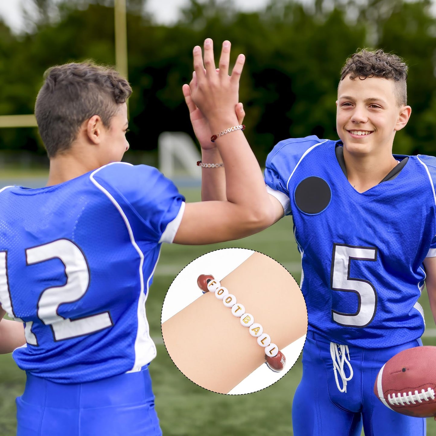 Trnayi 24 Pcs Football Bracelets Stackable Clay Beaded Bracelets Football Party Favors Beaded Ball Adjustable Clay Bracelet Jewe