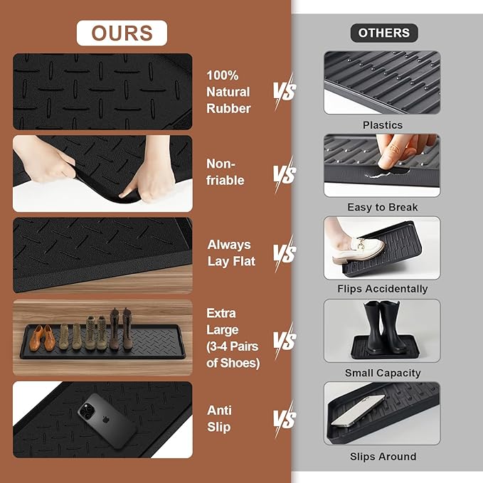 Extra Large Heavy Duty Boot Natural Rubber Shoe Mat for Entryway with Shoes Brush Large Boot Mat Multi-Purpose for Indoor or Outdoor, 16.1x 47.6 Inches 1