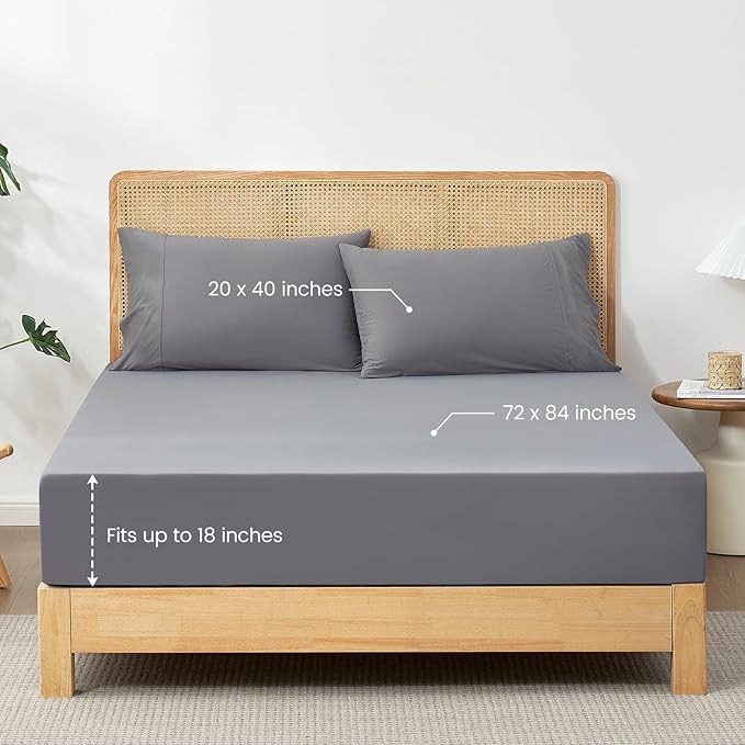 Cozy Bliss Premium Cooling Sheet Set Cali King Size, Q-Max>0.4, 3PCS No Flat Sheet with 2 Pillowcases, Breathable Fitted Sheet for Hot Sleepers & Night Sweats, Deep Pocket Up to 18 Inches, Dark Grey