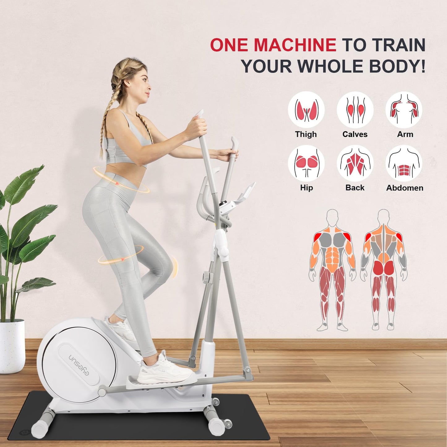 Elliptical Training Machine, Elliptical Machine for Home with Hyper-Quiet Magnetic Driving System,16-Level Resistance & Easy to Store, Portable Home Exercise Equipment with 300LBS Weight Capacity