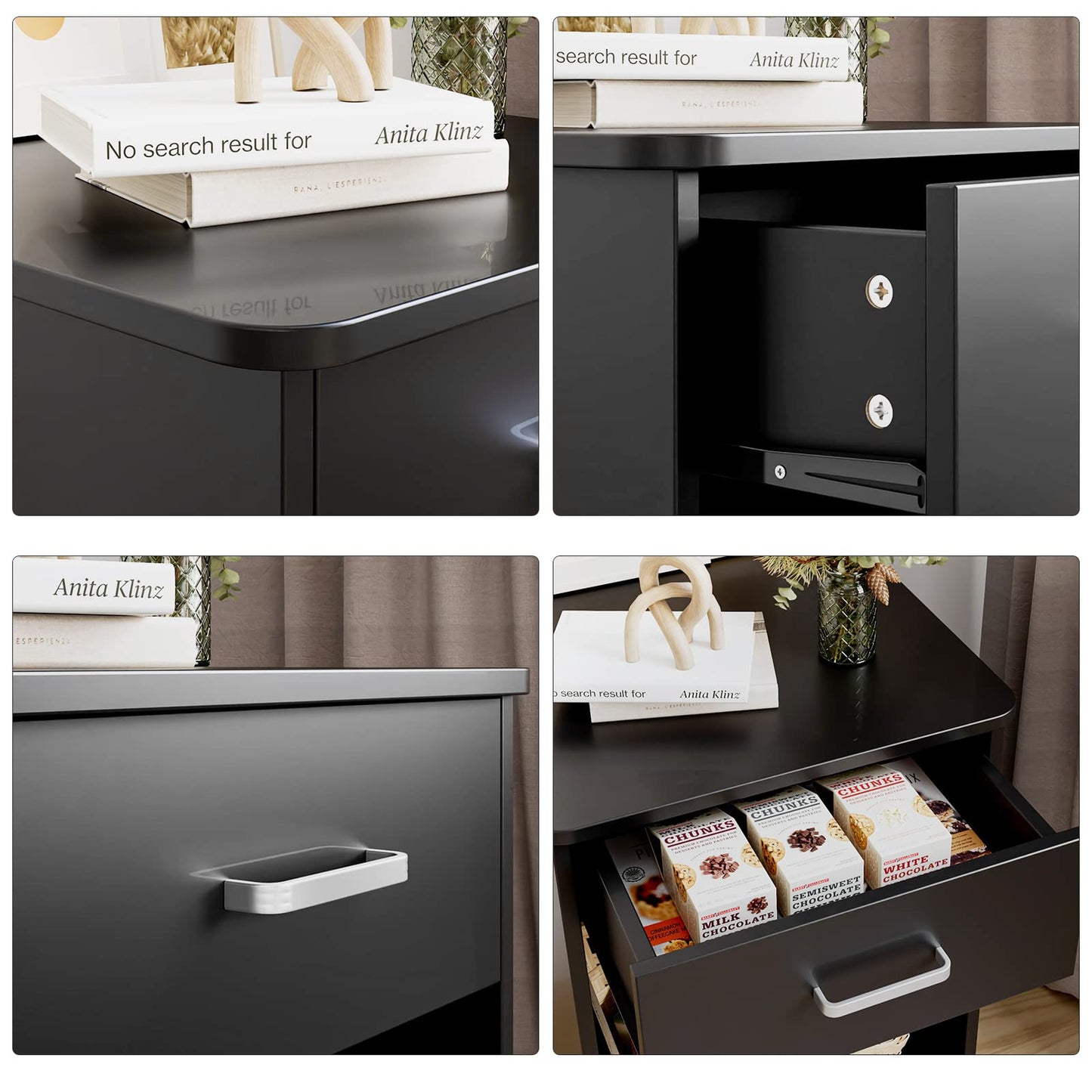 FOTOSOK Nightstand, Set of 2, 2-Tier Side Table with Drawer and Storage Shelf, Bedside Table End Table, Modern Night Stand for Bedroom, Home Office,Black