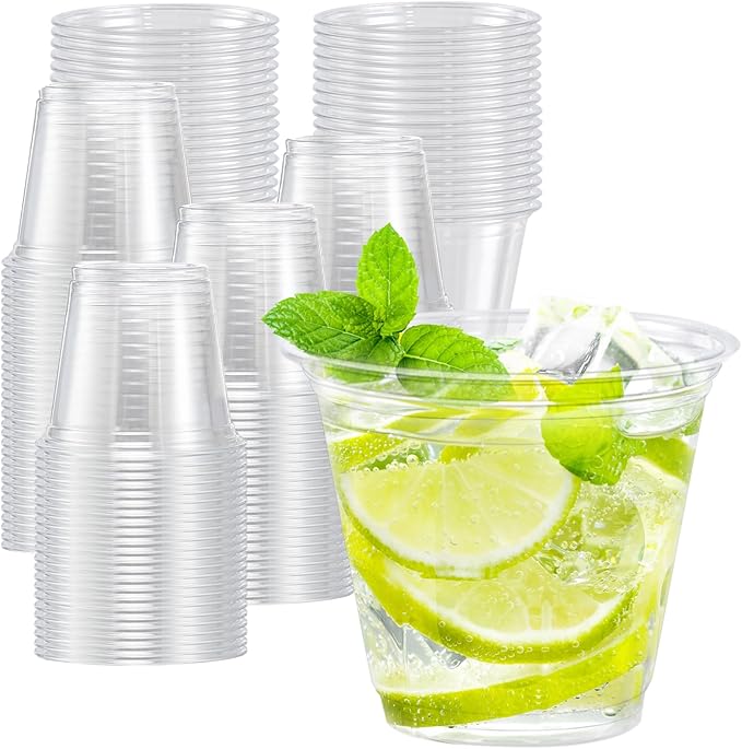 Lamosi 100 Pack 9 oz Clear Plastic Cups, Disposable Cups Wine Cocktail Punch, Sturdy & Food Safe Plastic Cup for Party & W...