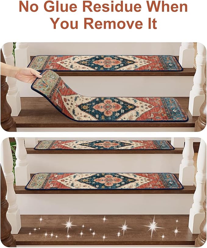 OJIA Extra Non-Slip Stair Treads for Wooden Steps Set of 15, 30"X8" Carpet Stair Mats Indoor Stair Runners Anti-Slip Stair Rugs Safety Mats for Dogs, Kids & Elders, Rubber Backing Step Treads