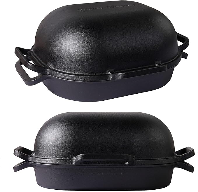 Crucible Cookware Extra Large Cast Iron Artisan Bread Pan 6 Loop Handles Deep Lid for Steam Baking