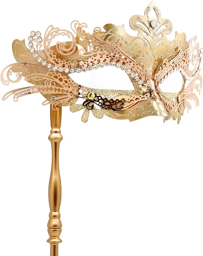 Coddsmz Masquerade Mask with Stick Venetian Mask Mardi Gras Decorations for Womens Halloween Costume Mask