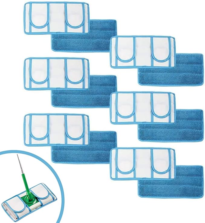 Microfiber Reusable Mop Pad | Durable Machine Washable Floor Cleaning Pads | Swiffer Compatible Dry Mop Pads (6 Pack)