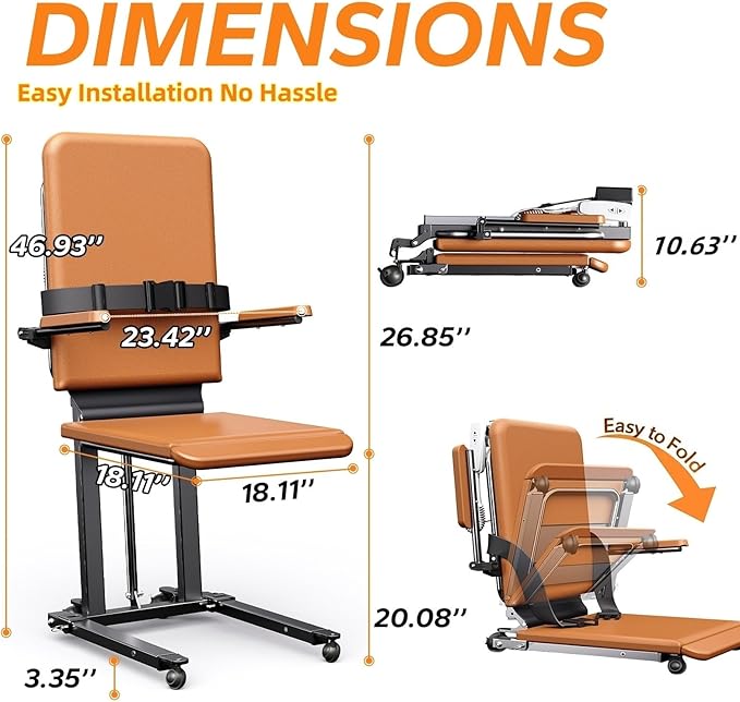 MediHoist Steel Electric Floor Lift Chair with Wheels and PU Cushion, Floor Lift for Elderly, 440 LBS Capacity, Seat Belts and Handrails, Suitable for Home Use