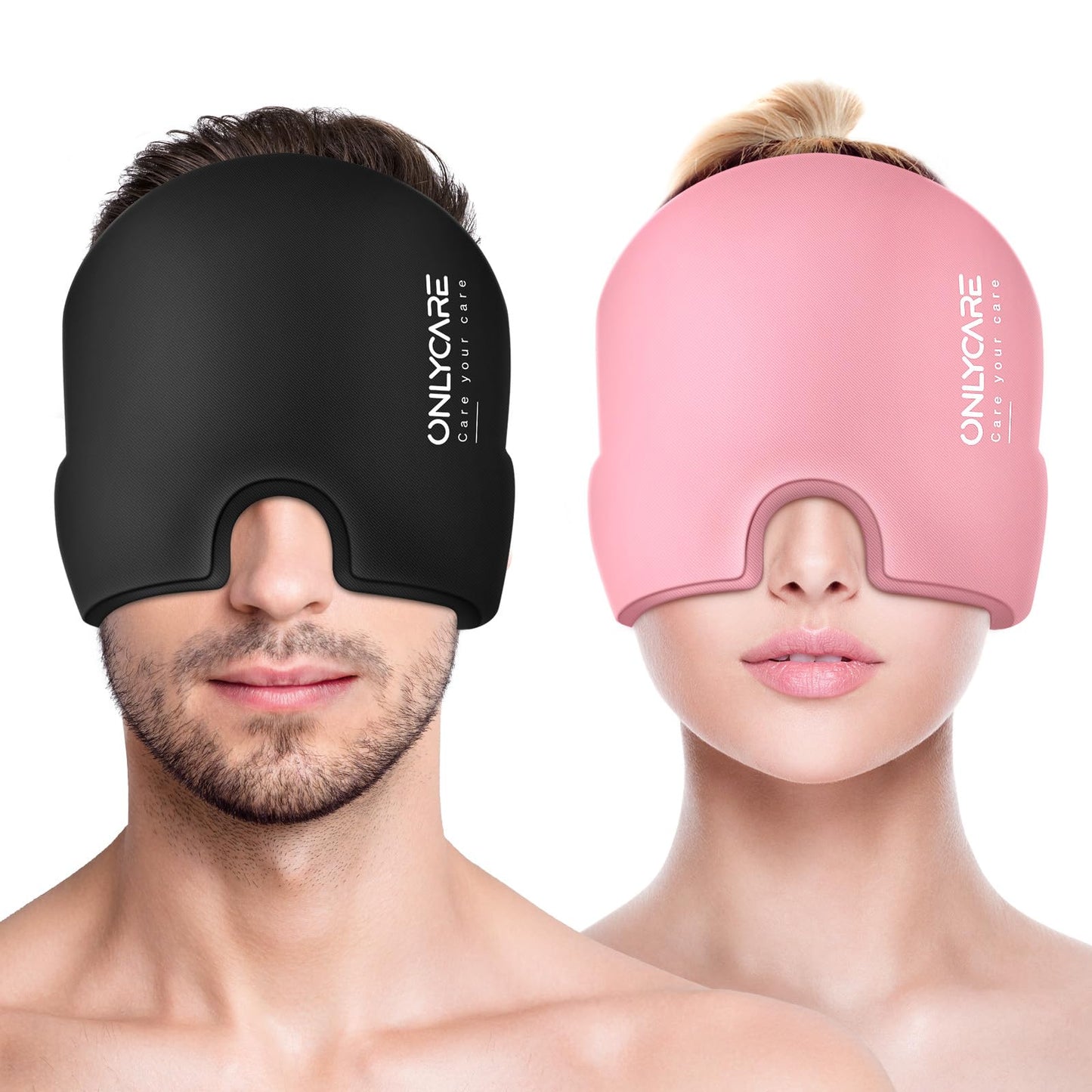ONLYCARE Migraine Relief Cap,Soothing Migraine Mask,Upgraded Odorless Gel Ice Head Wrap, Hot and Cold Therapy, Headache Ice Pack for Tension and Stress(Black & Pink, 2 Count)