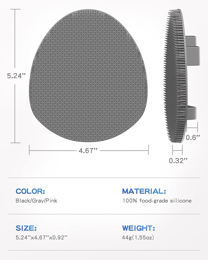 Manmihealth Silicone Back Scrubber(Thin Bristles) & Soft Bath Glove Set, Super-Cleaning Body Scrubber & Super-Lathering Shower Brush Combination, with a Free Hook. (Gray)
