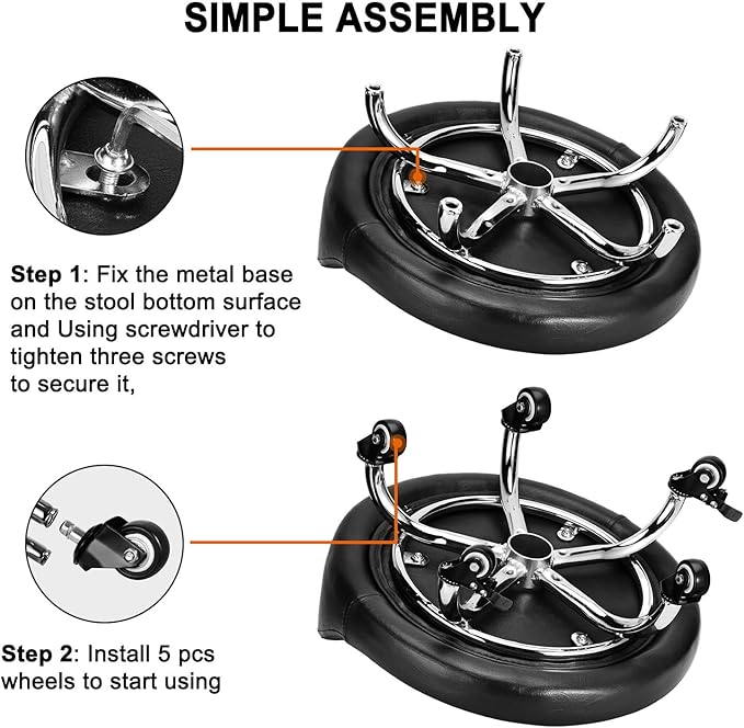 LWADALN Rolling Stool with Backrest Low Height Rolling Stool with PU Leather, Roller Stool Chair, Roller Seats for Home, Office, Garage, Shop, Library