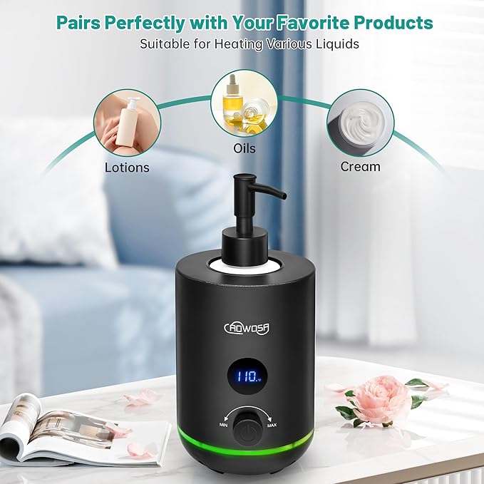 Massage Oil Warmer Bottle Professional Electric Lotion Digital Heater for SPA, Portable Oil Warmer Heated Cream for Beauty Salon Home, with Gradient Atmosphere Lamp, ℃/℉ Switchable Display