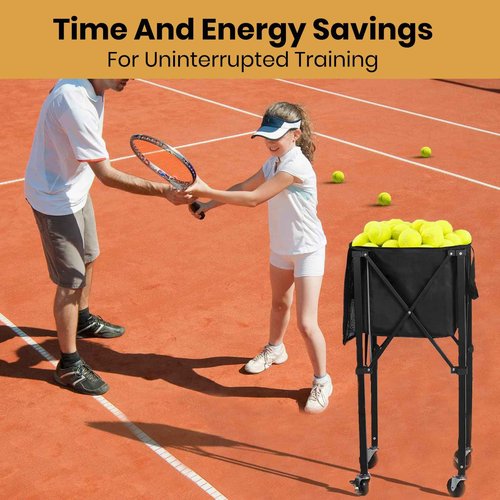 Coolcapis Tennis Ball Hopper Pickleball Removable Waterproof Basket with Carry Bag, Wheel Locks for Tennis Coaches Players Schools Clubs, Tennis Court Equipment/Accessory (165 Balls Capacity)