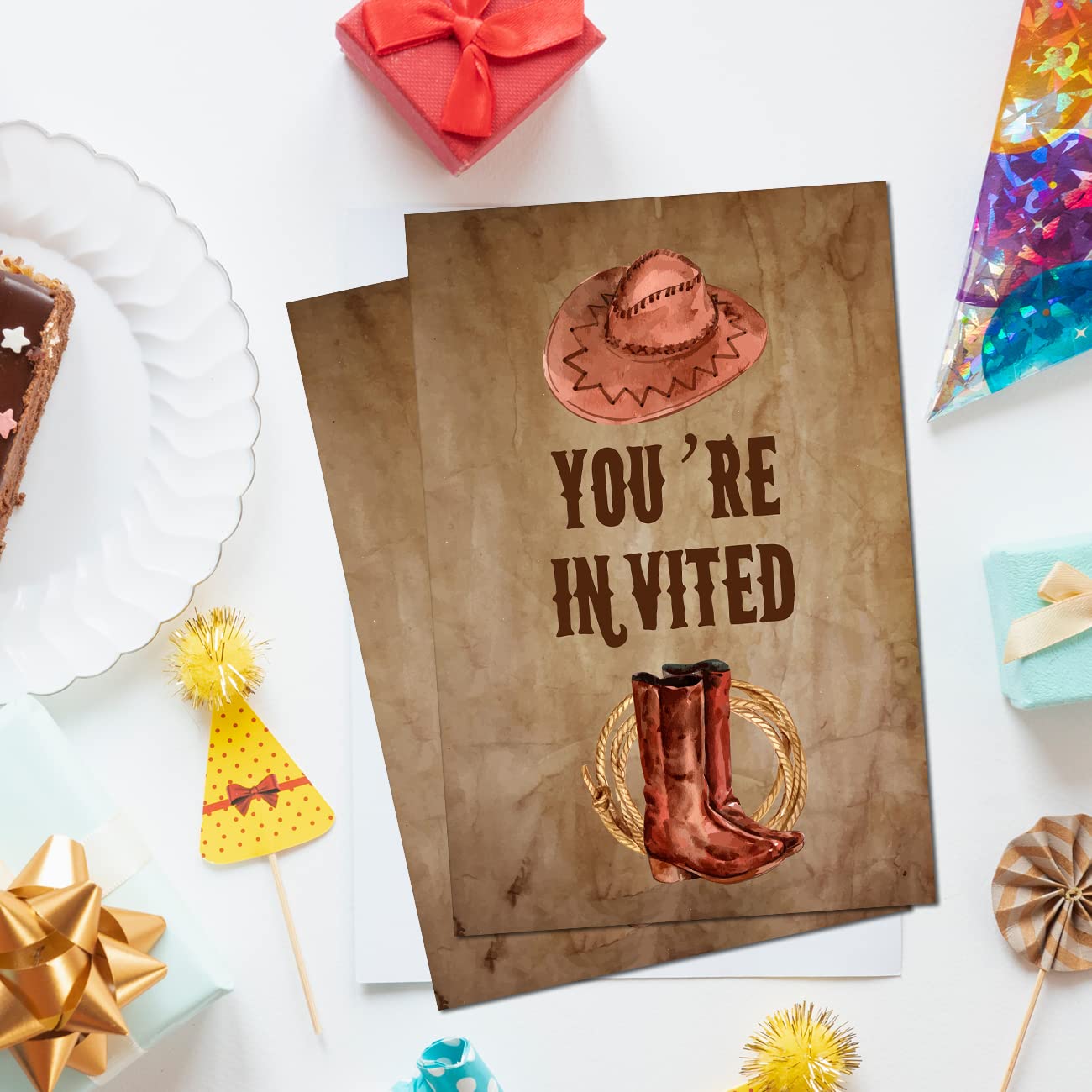 Retro Counrty Western Birthday Party Invitations with Envelopes Set of 20 Wild West Cowboy Birthday Party Invites for Men