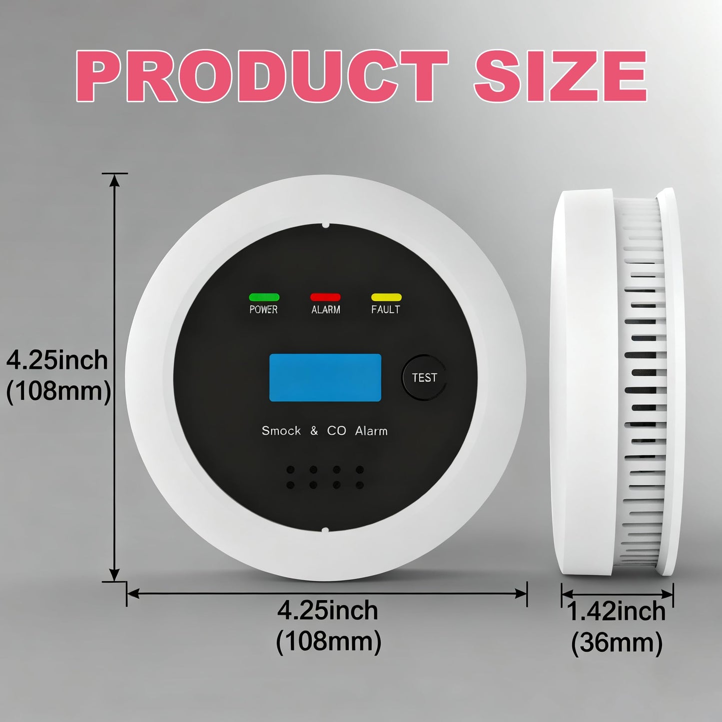 Smoke and Carbon Monoxide Detector Combo, 2-in-1 Dual Sensor CO & Smoke Alarm, Battery Operated Carbon Monoxide Detectors with LCD Display for Home, Easy to Install
