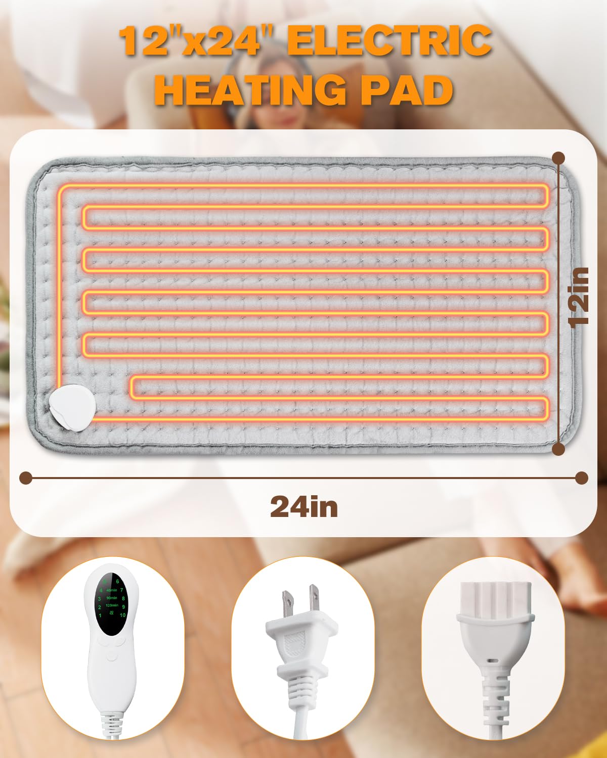 Heating Pad for Period Cramps & Back Pain Relief, LANVA Electric Heat Pad for Neck, Shoulder, Knee, Arms, Legs, Birthday Gifts for Dad Mom Women Men, 10 Heat Settings, ETL Certified, 12"x24", Gray