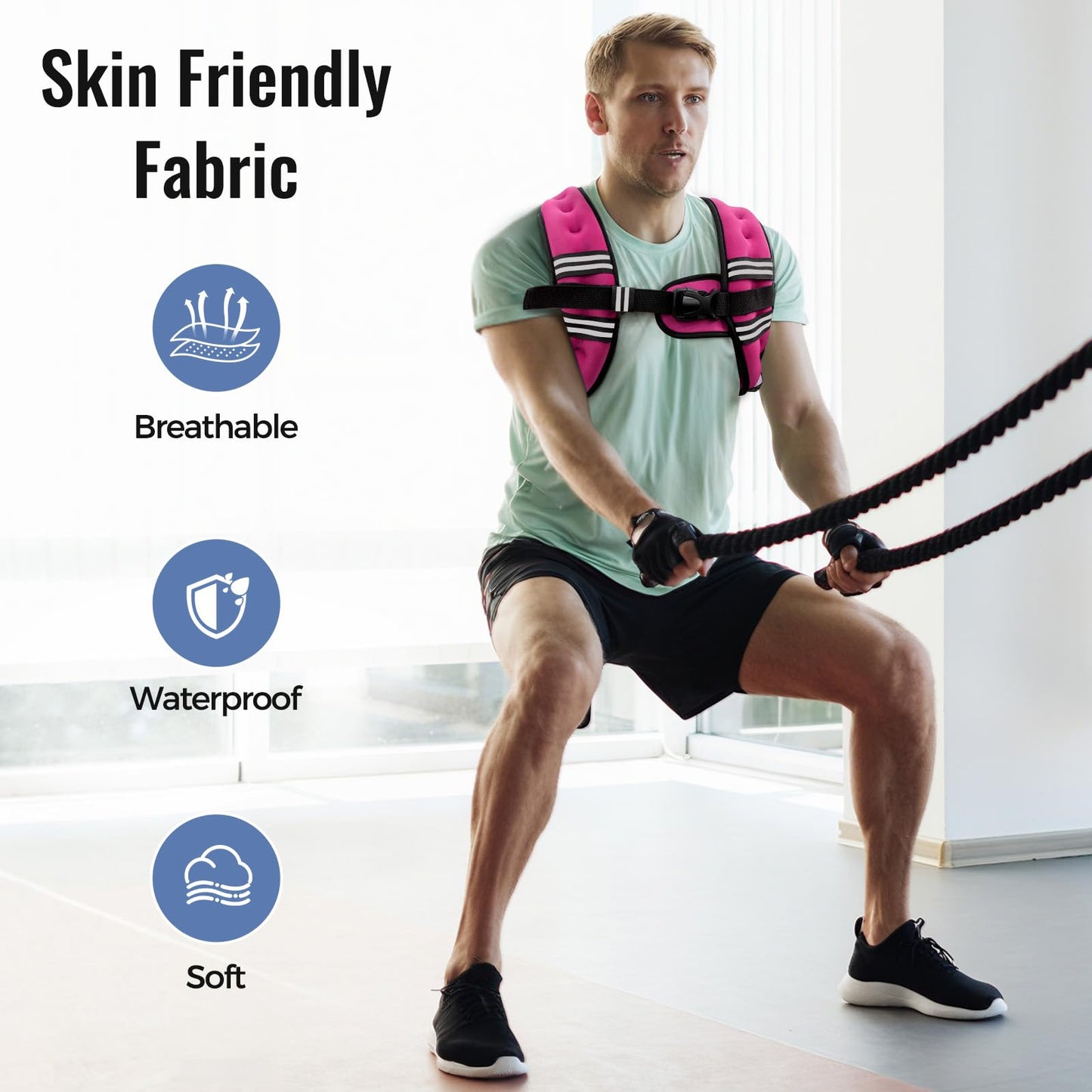 Zeerun Weighted Vest for Women & Men with Reflective Stripe and Adjustable Buckle, Comfortable & Durable Rucking Vest for Walking, Running & Strength Training, 8LBS-Pink