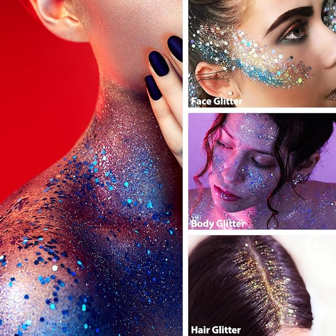 Mysense Red Body Glitter Stick,Face Hair Glitter Christmas Makeup,Sparkling Mermaid Sequins Chunky Glitter Face Paint,Singer Concert Outfit Festival Rave Accessories for Women and Kids