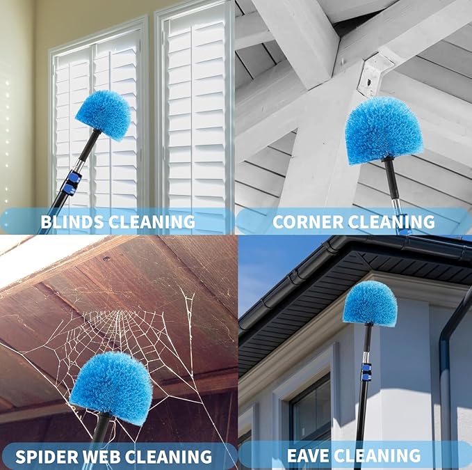 9pcs Twist-on Webster Cobweb Duster Head Brush | Spider Web Remover Brush | Cobweb Duster Head Attachment for Outdoor & Indoor Cleaning | Fits Standard 3/4 inch Threaded Poles (Blue)