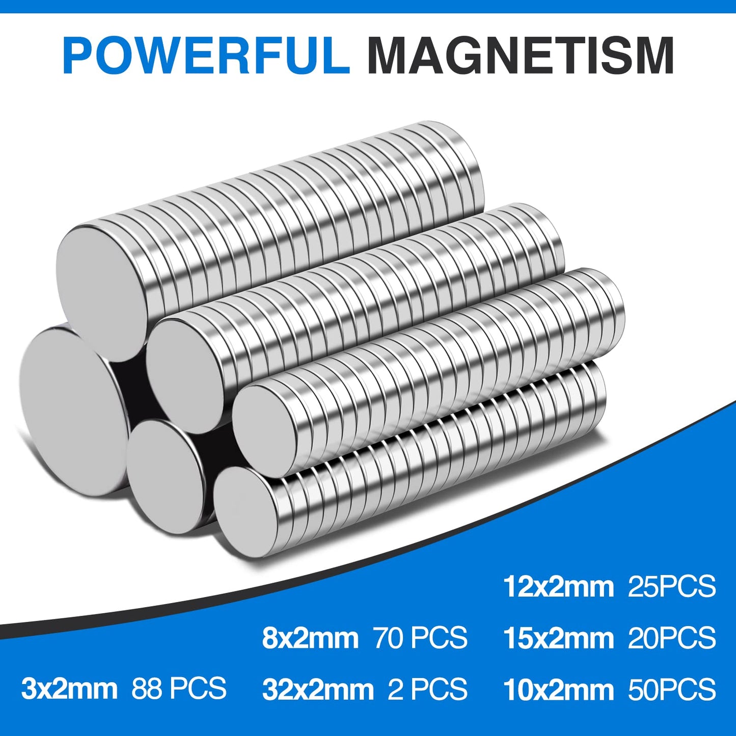 TRYMAG Small Strong 6 Different Sizes 255Pcs Rare Earth Magnets for Crafts, Heavy Duty Neodymium Round Refrigerator Magnets for Whiteboard, Home, Kitchen, Office, School