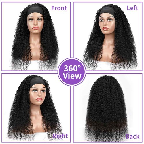 QCCSRR Headband Wig Human Hair Deep Wave 22 Inch Curly Headband Wigs for Black Women Glueless No Lace Half Wig Brazilian Virgin Hair Deep Curly Natural color