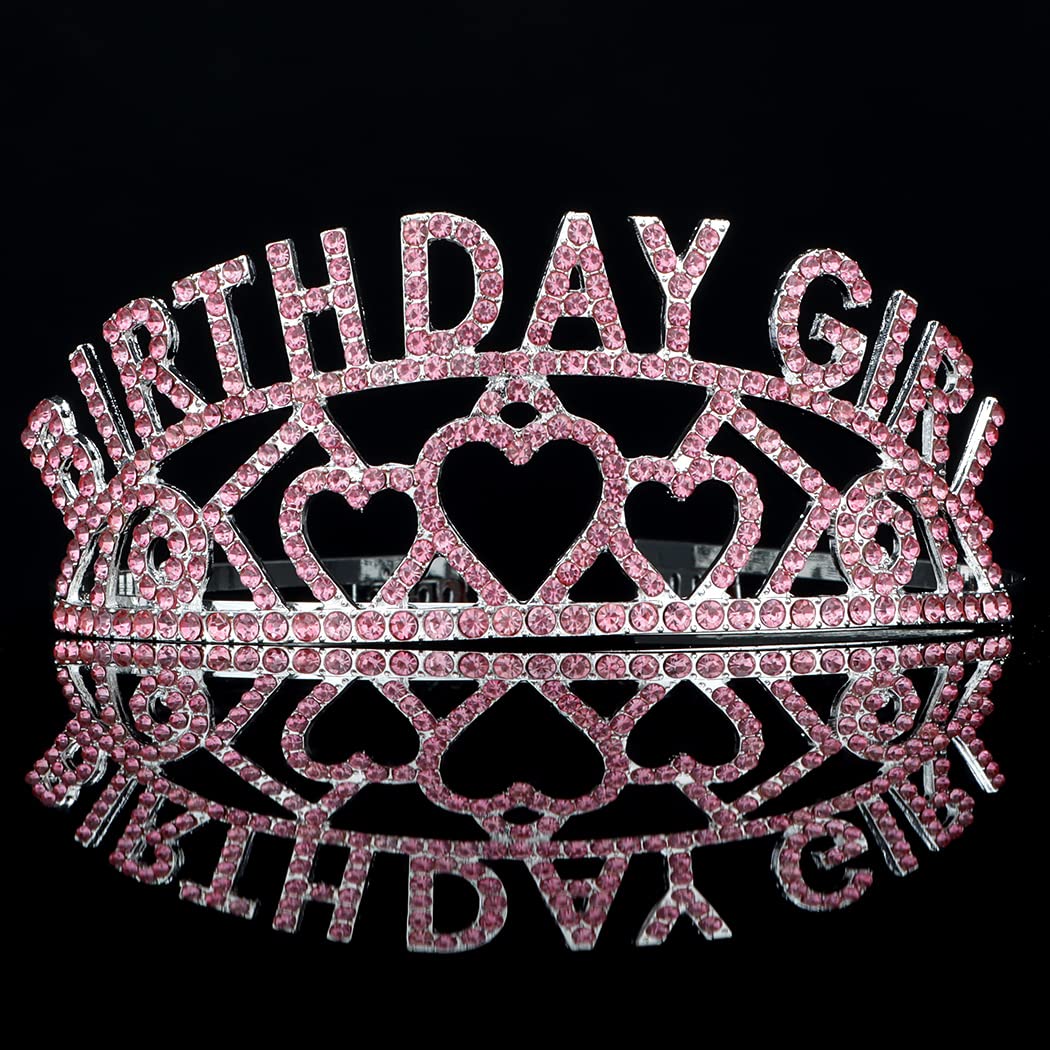 AOPRIE Pink Silver Birthday Crowns for Women Tiaras for Women Crowns for Girls Rhinestone Crystal Decor Headband