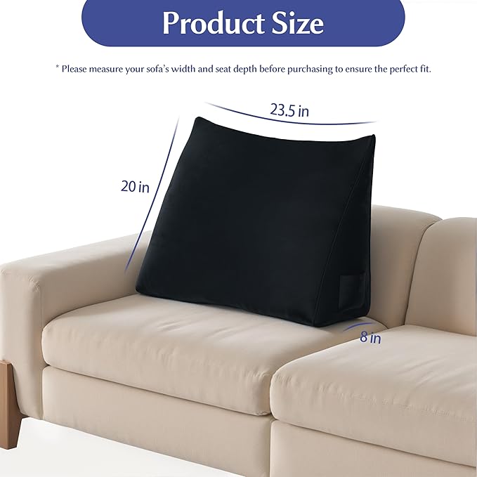 WOWMAX Back Pillow for Bed Sitting up-Bed Wedge Pillow Back Support Pillows for Bed & Sofa Couch, Velvet(100% Cotton), Black