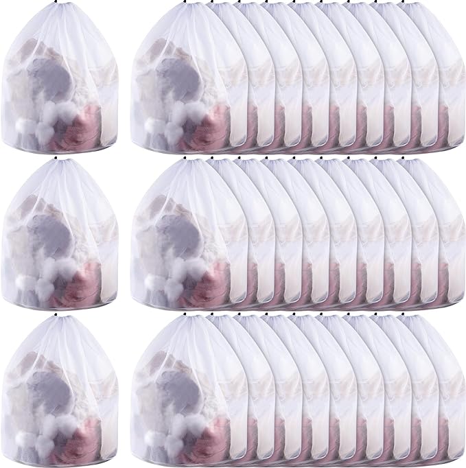 12 Pcs 24 * 32 Inches Fine Mesh Laundry Bag with Drawstring Large Heavy Duty Mesh Bag Machine Washable Sheet Drawstring Net for Delicates College Dorm