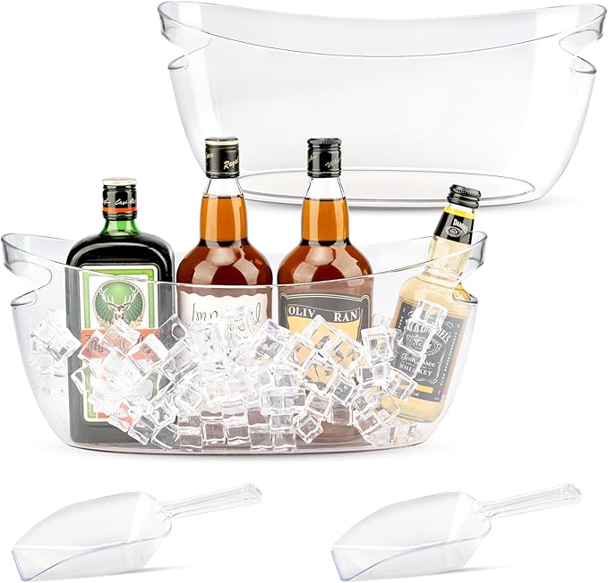2Pcs Clear Ice Buckets for Parties, 5.5L Acrylic Champagne Bucket with Scoop, Mimosa Bar Supplies, Plastic Tub for Drinks,...