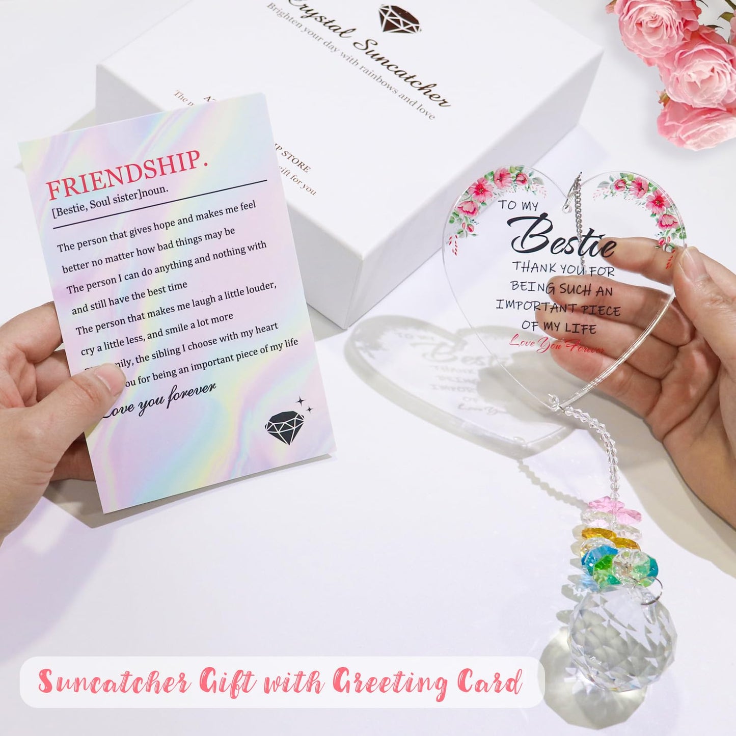 AZEEBOI Best Friend Birthday Gifts for Women, Bestie Gifts for Female Friend BFF Soul Sisters Work Bestie, Christmas Friendship Thank You Gifts, Sun Catcher with Crystals for Indoor Window Hanging