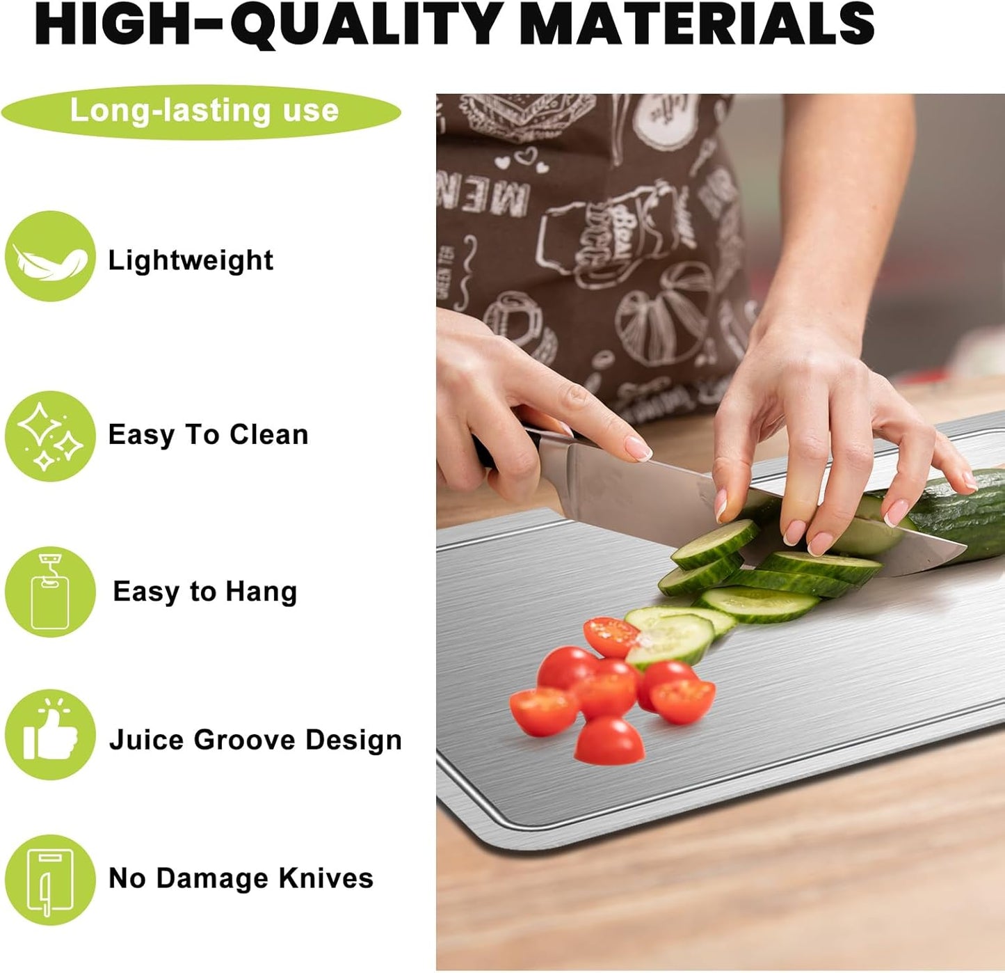 Titanium Cutting Board with Juice Groove-Pure Titanium Cutting Boards For Kitchen，Double-Sided Metal Chopping Board Titanware Cutting Mat for Cutting Meats, Fruits & Vegetables (11.4"L x 7.9"W)