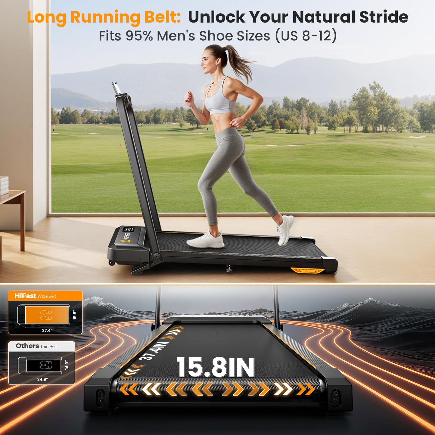 Hifast Walking Pad Treadmill, 3 in 1 Foldable Under Desk Treadmills for Home Office, Small Walking Pad with Incline Handle Bar, 300lbs Capacity 2.5HP Portable Running Machine with APP Remote Control