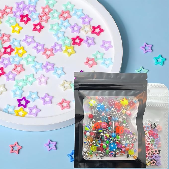3D Dopamine Colorful Nail Charms Set Nail Art with Random Color 110pcs Piercing Jewelry & 50pcs Colorful Star Nail Decorations for Women Girl DIY Craft