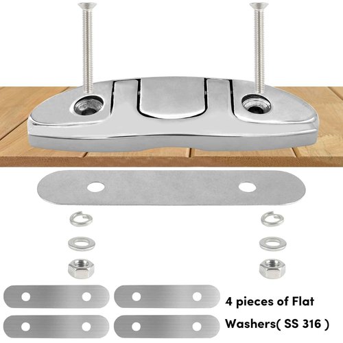 VEITHI 316 Stainless Steel 6 inch Folding Boat Cleats with Back Plate,Flip up Dock Cleats for Deck and Boat,Boat Tie Down Cleats Boat Dock Cleats Folding Cleat Pop Up Cleat with Fasteners(4 Pack)