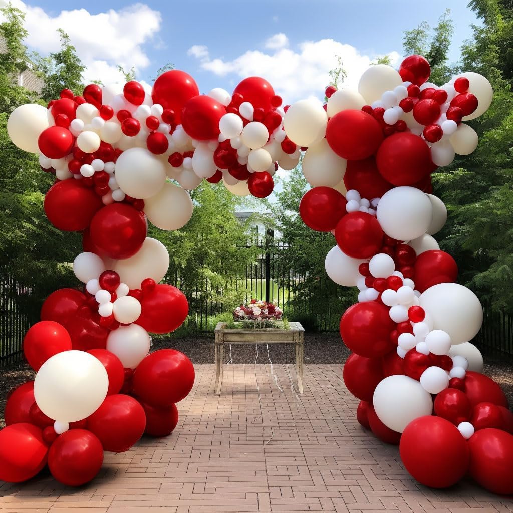 Double Stuffed Ruby Red Balloons Different Sizes Latex Matte Red Balloon Garland Arch Kit for Birthday Wedding Baby Shower Valentine's Day Mother's Day Party Decor