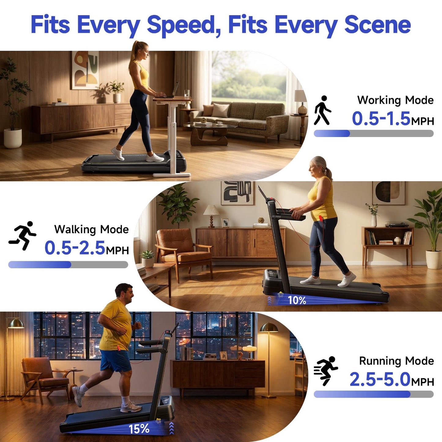 YPOO Foldable Treadmill with Incline, Walking Pad with Handle Bar 3 Level Incline, Portable Folding Treadmills for Home/Office 300 Lbs Capacity, Quiet Desk Treadmill with Remote Control & APP