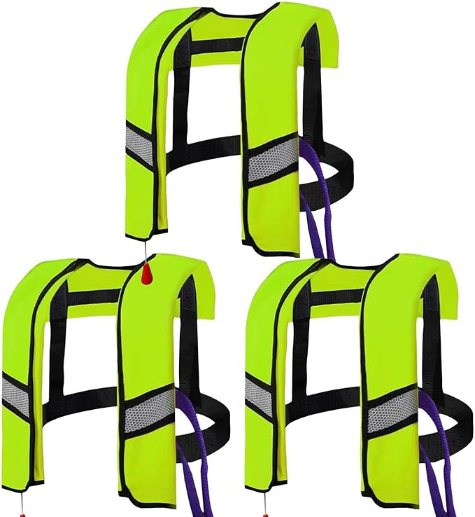 3-Pack 150N Automatic Inflatable Life Jacket – Adjustable Nylon Swim Vest with CO2 Inflation, Reflective Strips & Safety B...