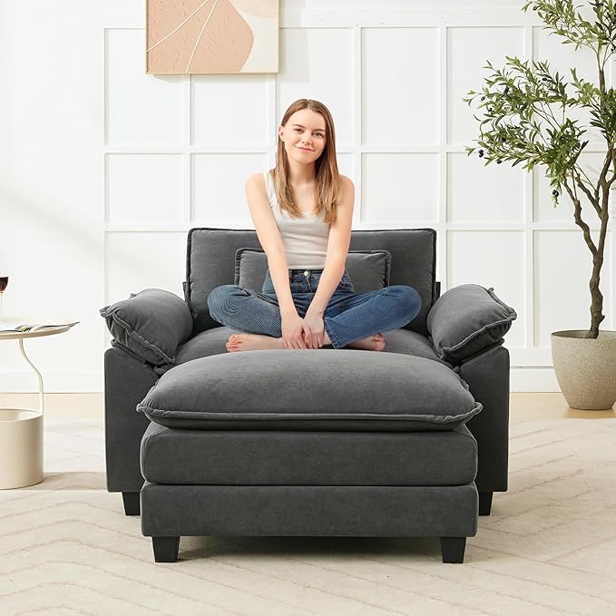 Oprisen 53" Modular Sectional Sofa, Comfy Cloud Couch Sectional Sofa with Ottoman, Velvet Sofa Sleeper Deep Seat Sofa with Throw Pillows for Living Room (Blue Gray)