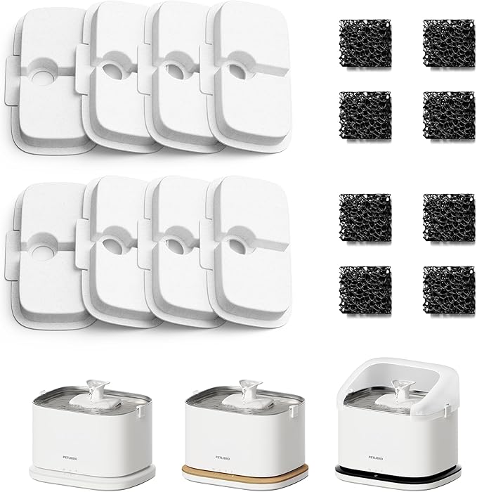 PETLIBRO Cat Water Fountain Filter Replacement, 8 Packs Pet Fountain Filter & Sponges for Dockstream WF106/WF116/WF105/WF1...