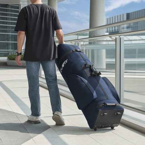 APTY Padded Golf Club Travel Bag with Wheels, Golf Luggage Case Cover for Airline - with Adjustable Support Rod, Luggage Lock, Waterproof Coating Layer, 1680D Wear-Resistant Oxford, Blue