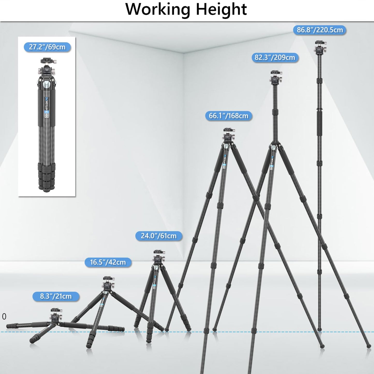 Carbon Fiber Heavy Duty Tripod WEYLLAN 81'' Professional Tripods for Camera, 10-Layer Carbon Fibre Tube, 32.5mm Leg with Low Profile Tripod Ball Head for Canon Nikon Sony, DSLR SLR Digital Camcorder