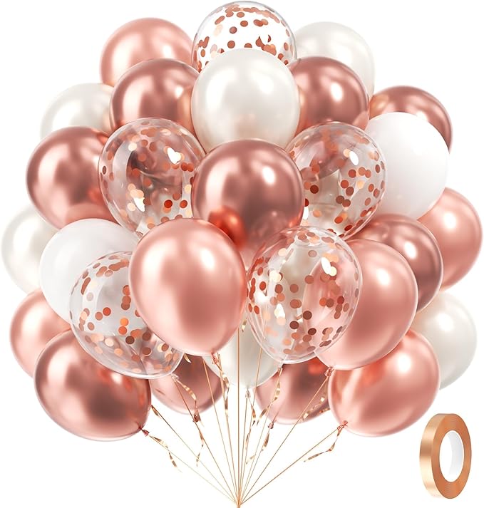 60pcs Rose Gold Balloons 12inch with Pearl White Rose Gold Confetti Balloons for Engagement Bridal Shower Wedding Birthday...