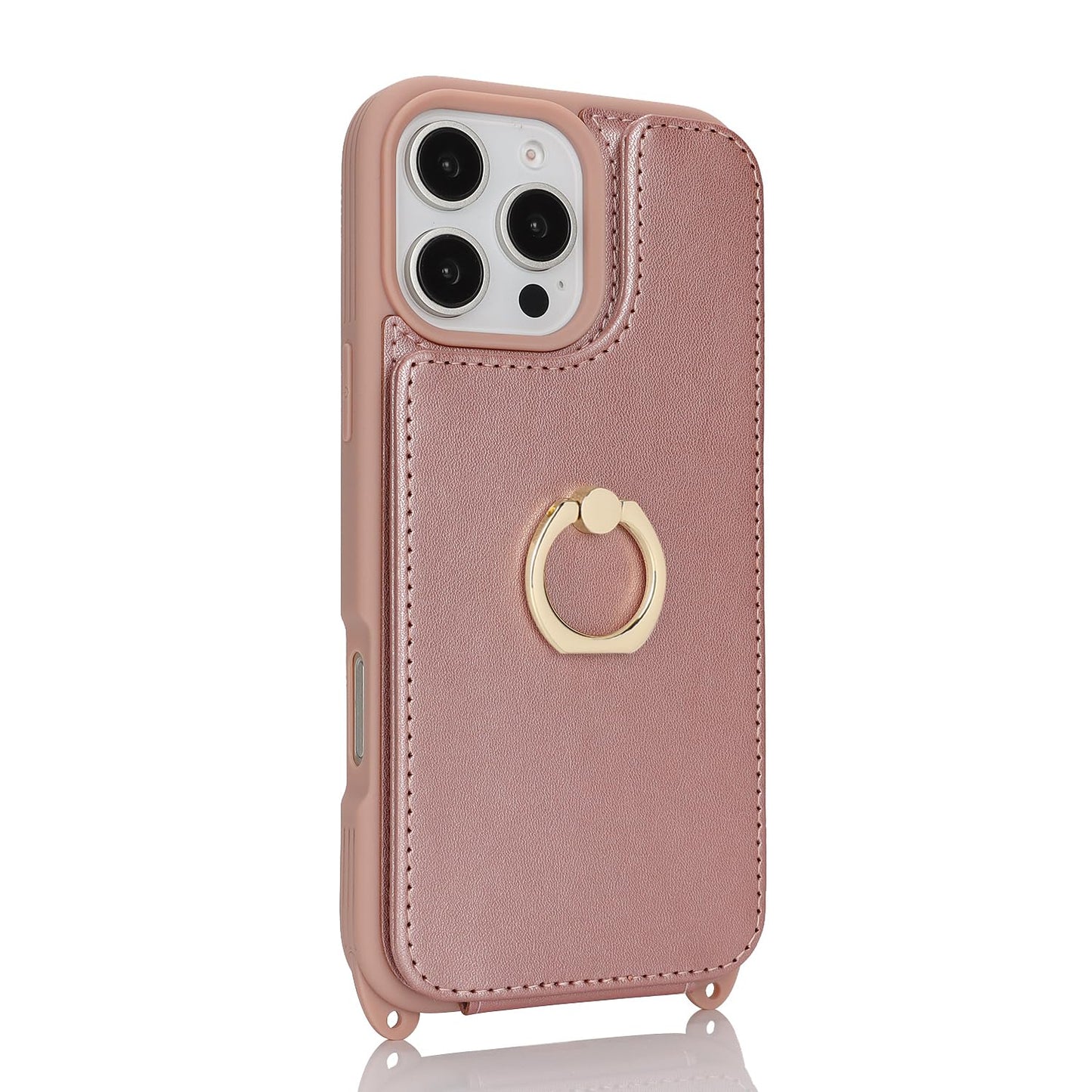 Lipvina For Iphone 16 Pro Max Case With Card Holder And Strap For Women,Crossbody Lanyard,Ring Stand,Snap Clasp,Cute Phone Walle